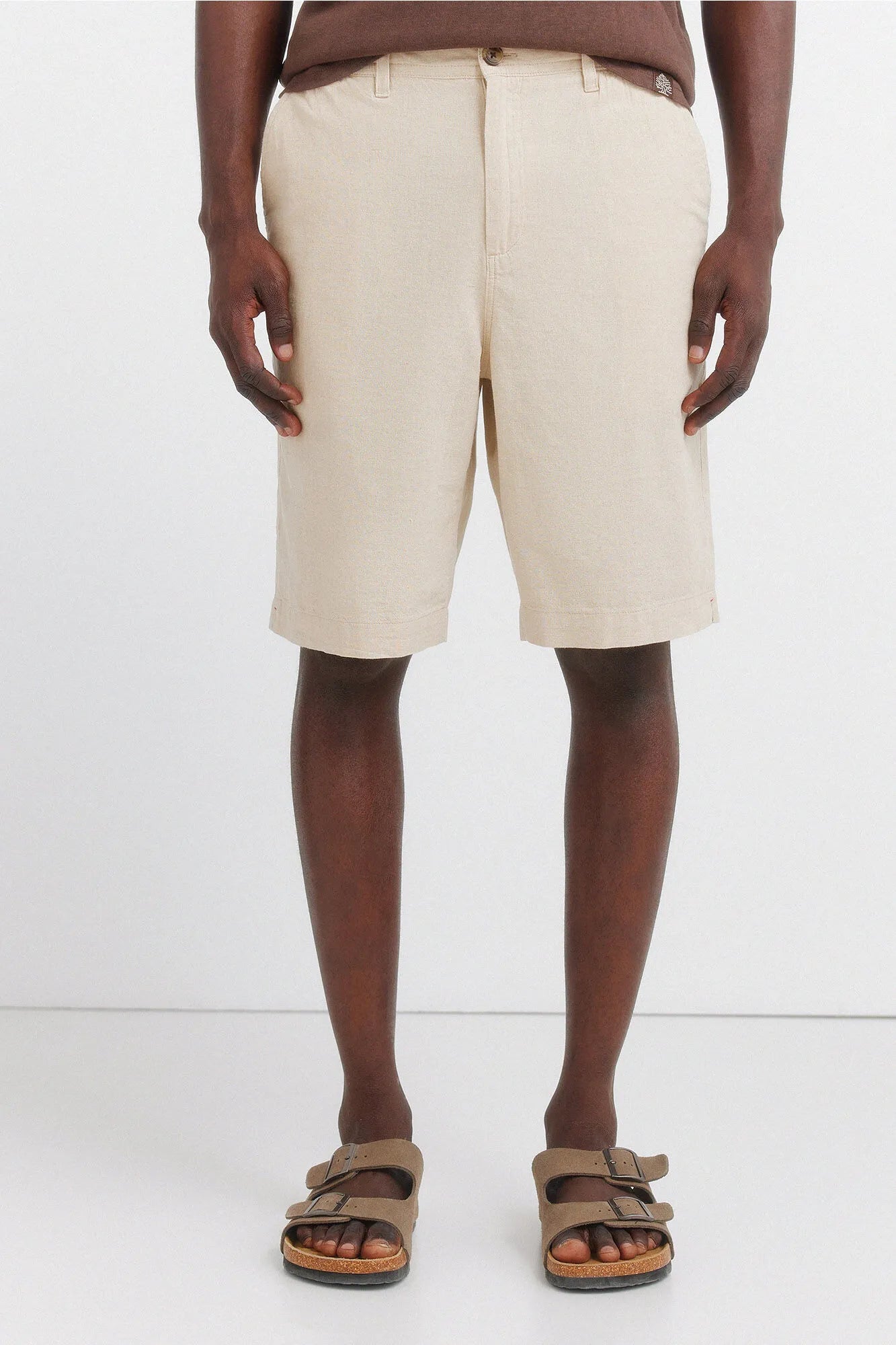 Springfield Beige Men Linen Relaxed Fit Bermuda Shorts SKU: 0433675_50 Image 02