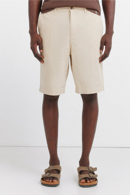 Springfield Beige Men Linen Relaxed Fit Bermuda Shorts SKU: 0433675_50 Image 02