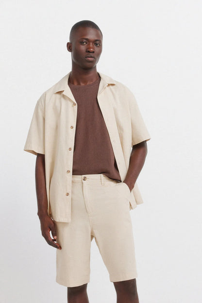 Springfield Beige Men Linen Relaxed Fit Bermuda Shorts SKU: 0433675_50 Image 03