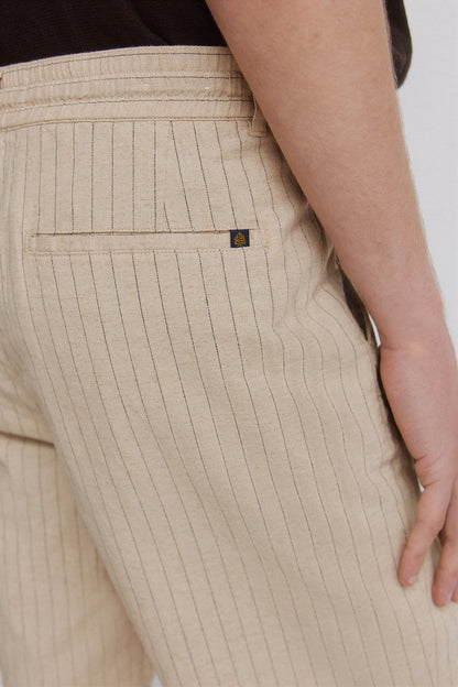 Springfield Beige Men Striped Linen Comfort Slim Fit Bermuda Shorts SKU: 0433677_51 Image 06