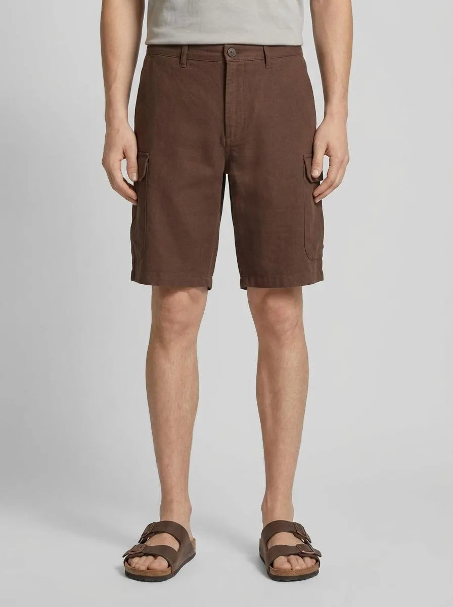 Springfield Brown Men Linen Cargo Comfort Fit Bermuda Shorts SKU: 0433682_39 Image 00