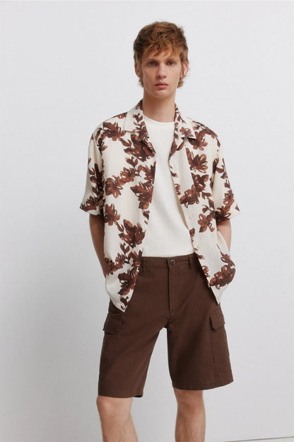 Springfield Brown Men Linen Cargo Comfort Fit Bermuda Shorts SKU: 0433682_39 Image 03
