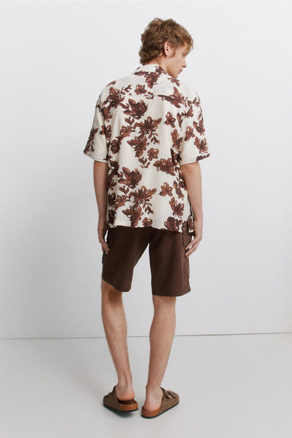 Springfield Brown Men Linen Cargo Comfort Fit Bermuda Shorts SKU: 0433682_39 Image 05