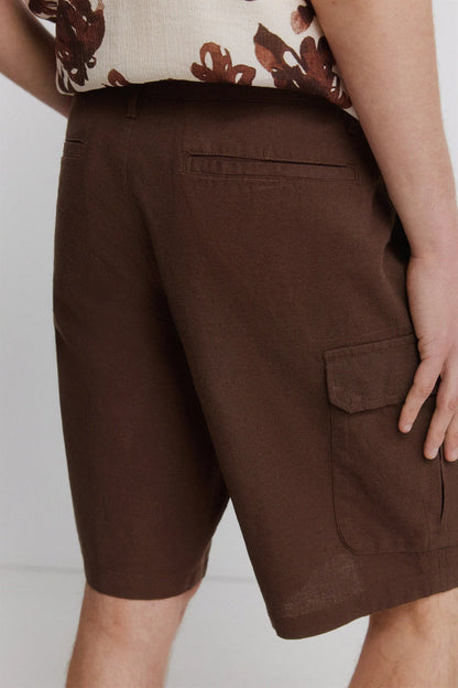 Springfield Brown Men Linen Cargo Comfort Fit Bermuda Shorts SKU: 0433682_39 Image 06