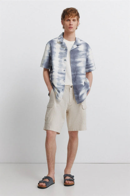 Springfield White Men Linen Cargo Comfort Fit Bermuda Shorts SKU: 0433682_97 Image 01