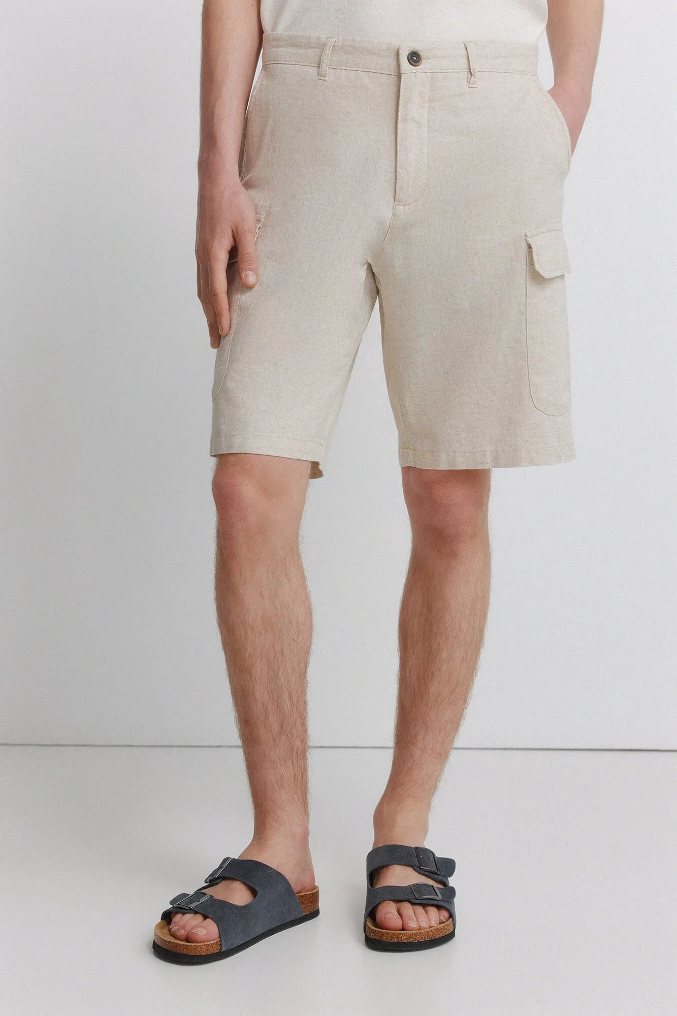 Springfield White Men Linen Cargo Comfort Fit Bermuda Shorts SKU: 0433682_97 Image 02