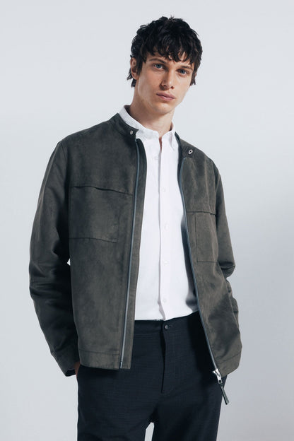 Springfield_Green_Faux Suede Jacket_0482282_91_01