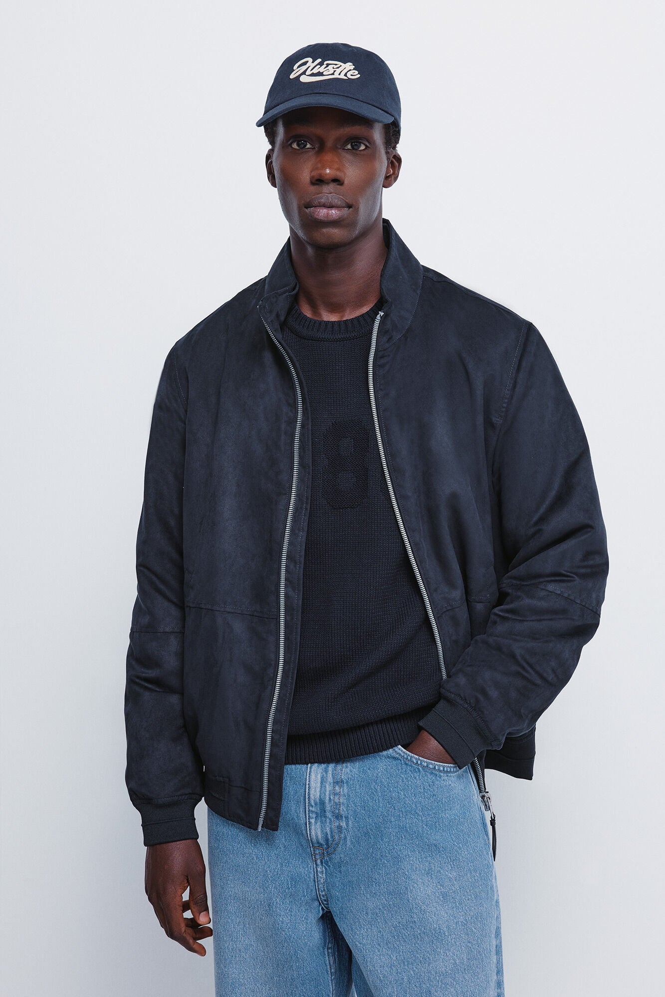 Springfield_Dark Blue_Suede Effect Quilted Jacket_0482291_11_01