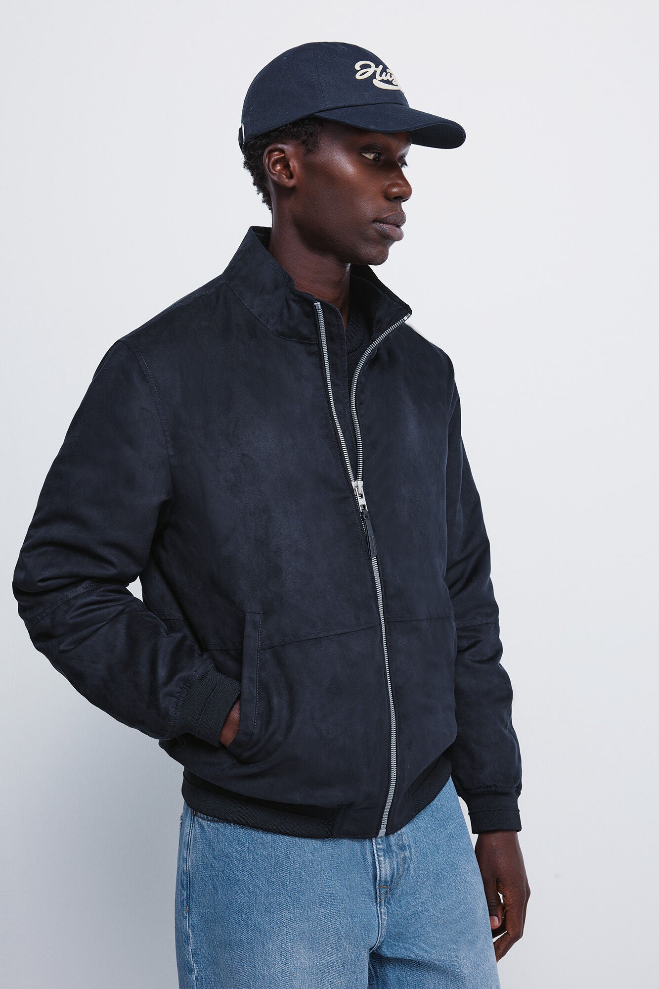 Springfield_Dark Blue_Suede Effect Quilted Jacket_0482291_11_05