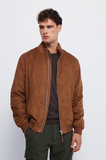 Springfield_Brown_Suede Effect Quilted Jacket_0482291_55_01