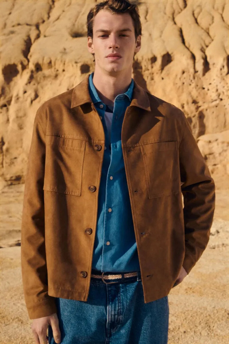 Springfield Brown Men Faux Suede Overshirt SKU: 0483150_33 Image 01