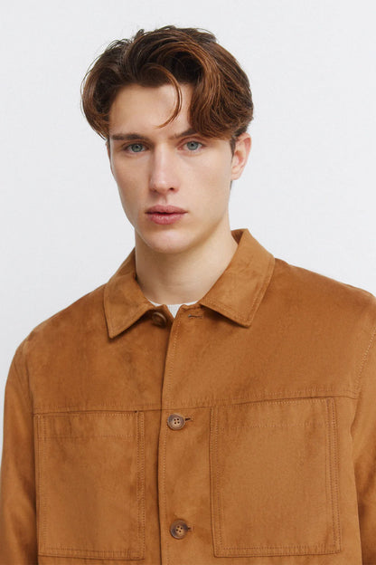 Springfield Brown Men Faux Suede Overshirt SKU: 0483150_33 Image 03