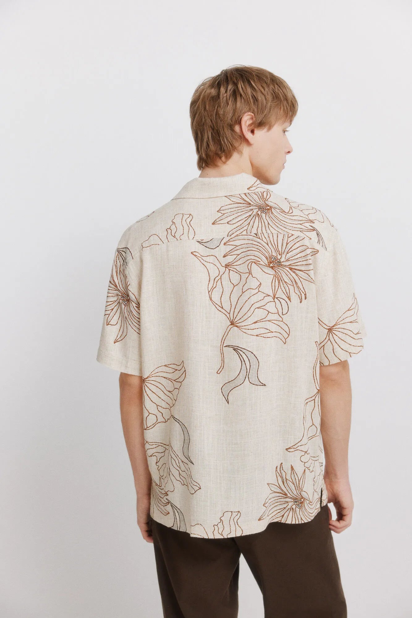 Springfield Beige Men Printed Linen Viscose Short Sleeve Shirt SKU: 0543019_51 Image 05