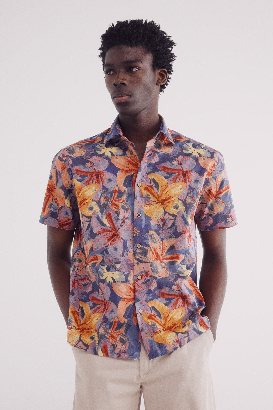 Springfield_Printed Short Sleeve Linen Shirt_0549134_12_03