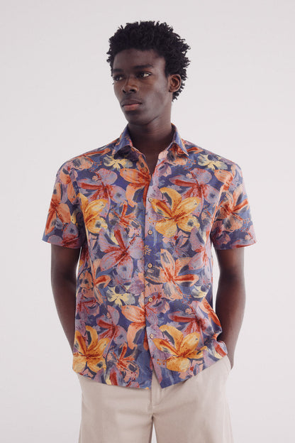 Springfield_Printed Short Sleeve Linen Shirt_0549134_12_03