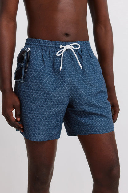 Springfield Blue Men Printed Mosaic Zip Pocket Swimwear SKU: 0593935_17 Image 02