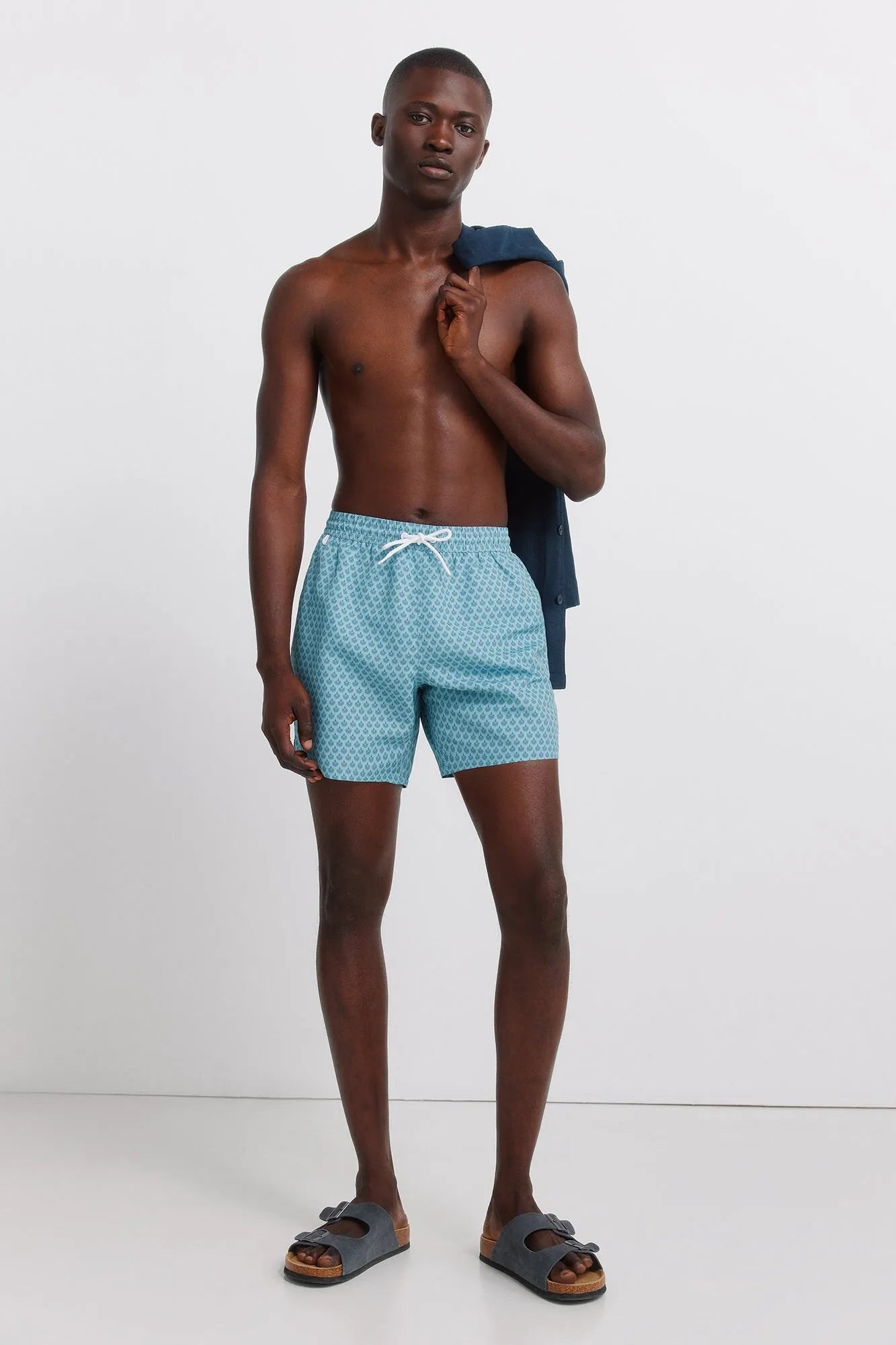 Springfield Blue Men Printed Mosaic Zip Pocket Swimwear SKU: 0593935_82 Image 01