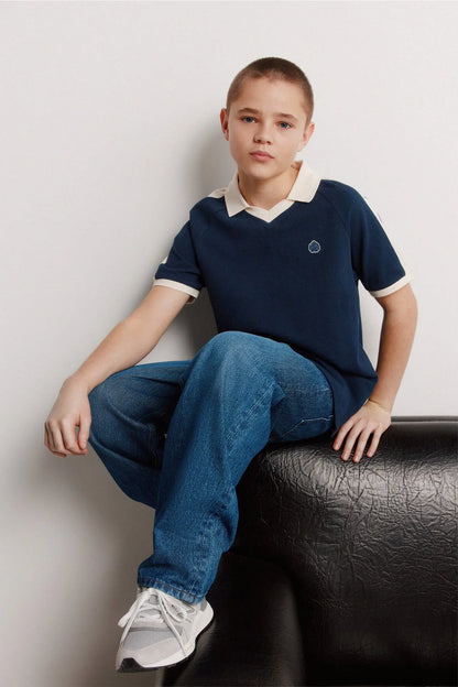 Springfield Blue Boys Cut and Sew Polo Shirt SKU: 0643124_17 Image 03