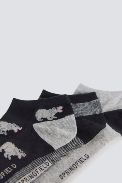 Springfield Black Men 3-Pack Hippo Print Ankle Socks SKU: 0653659_01 Image 02