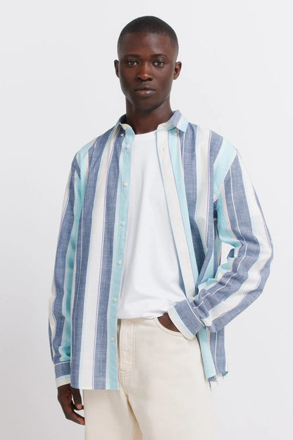 Springfield Blue Men Striped Cotton Shirt SKU: 0943172_12 Image 01