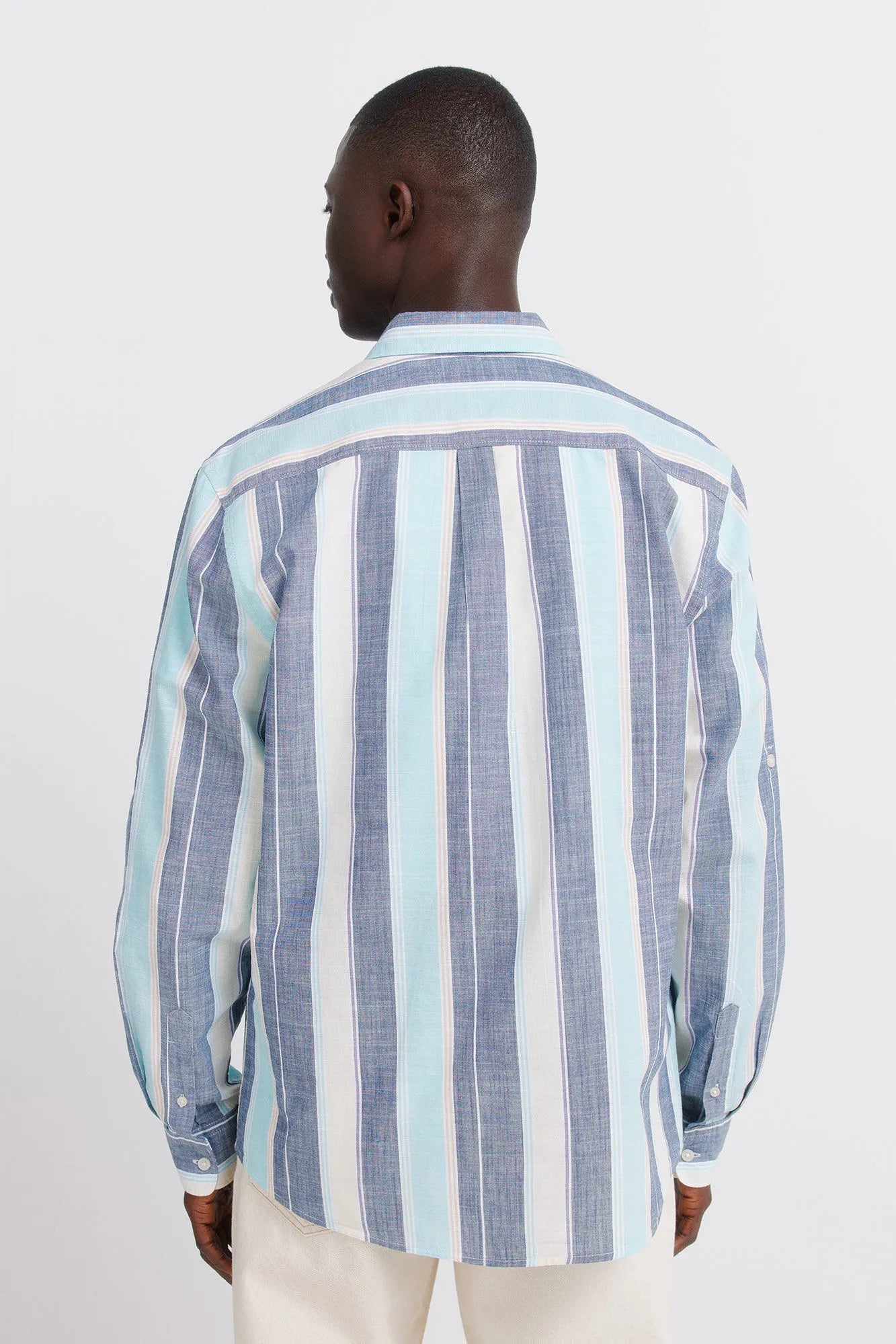Springfield Blue Men Striped Cotton Shirt SKU: 0943172_12 Image 03