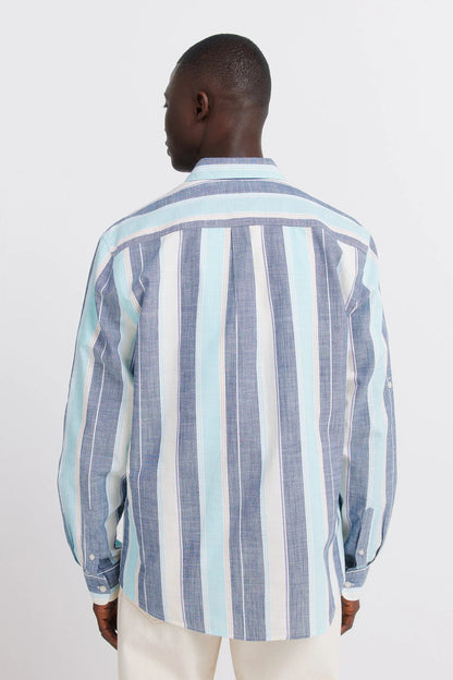 Springfield Blue Men Striped Cotton Shirt SKU: 0943172_12 Image 03