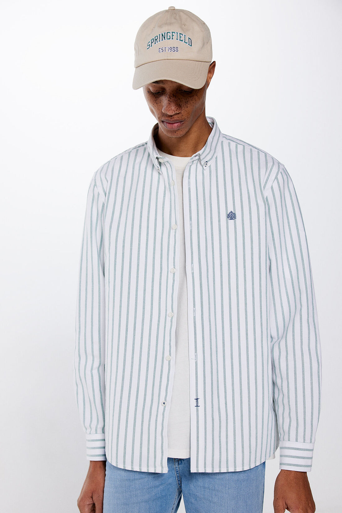 Striped Button Down Shirt With Logo_0947622_27_01
