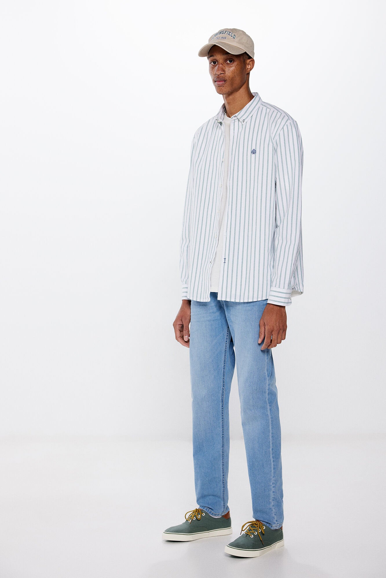 Striped Button Down Shirt With Logo_0947622_27_03