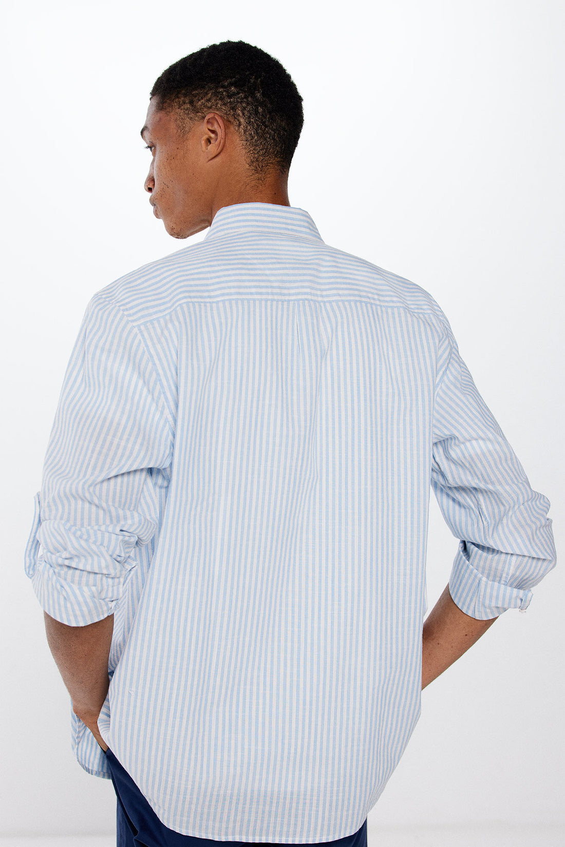 Striped Button Down Shirt With Logo_0947624_18_02