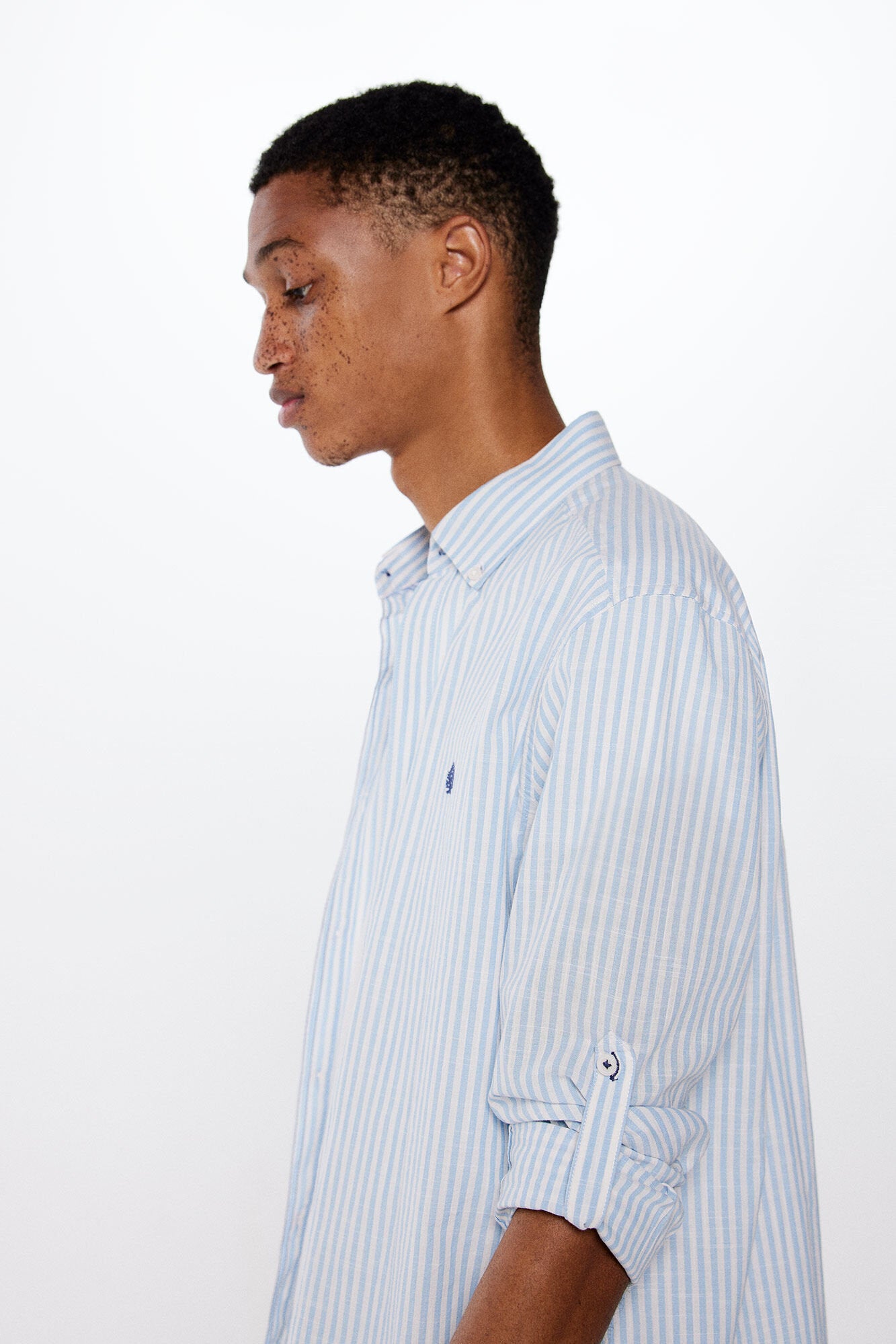 Striped Button Down Shirt With Logo_0947624_18_04
