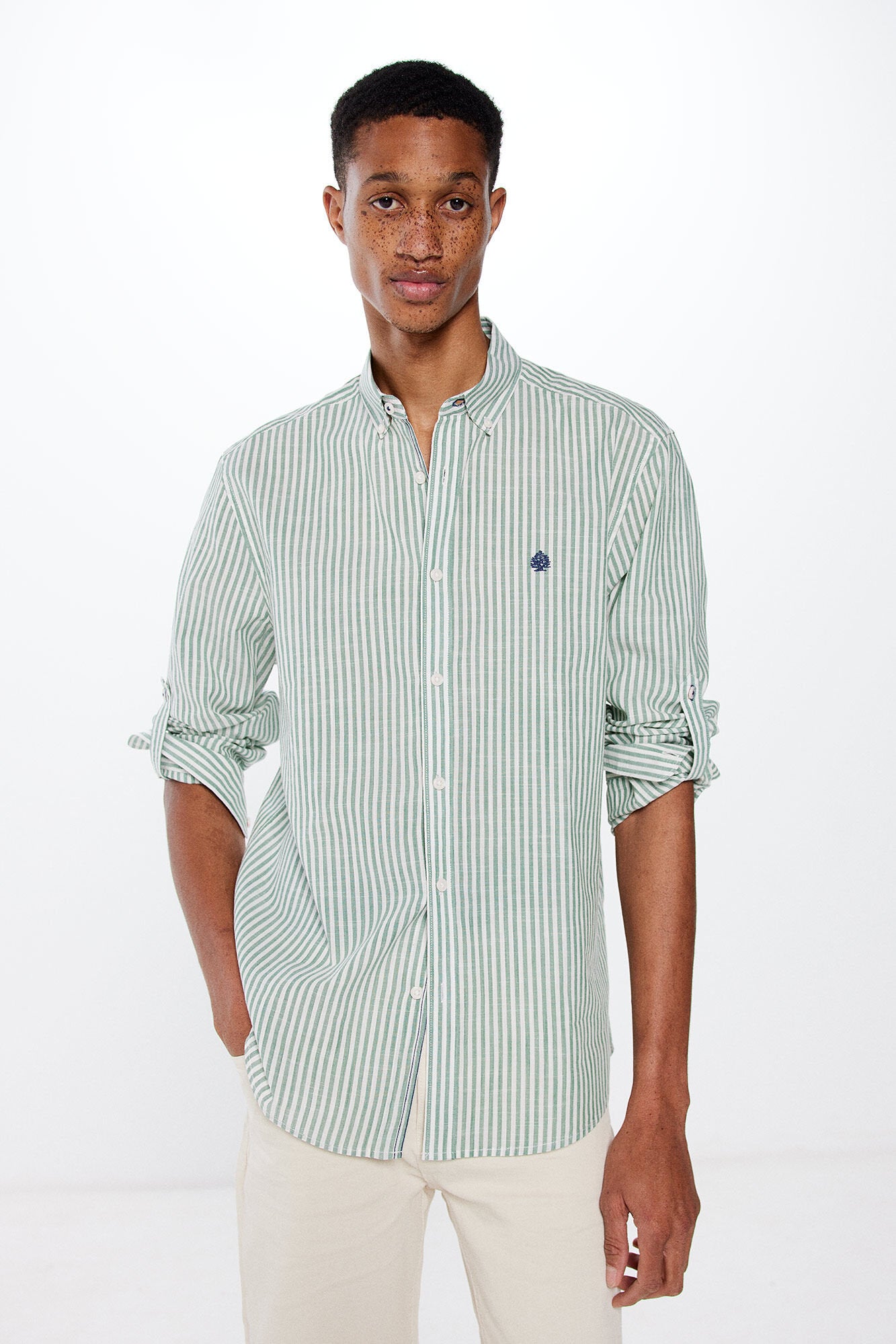Striped Button Down Shirt With Logo_0947624_27_01