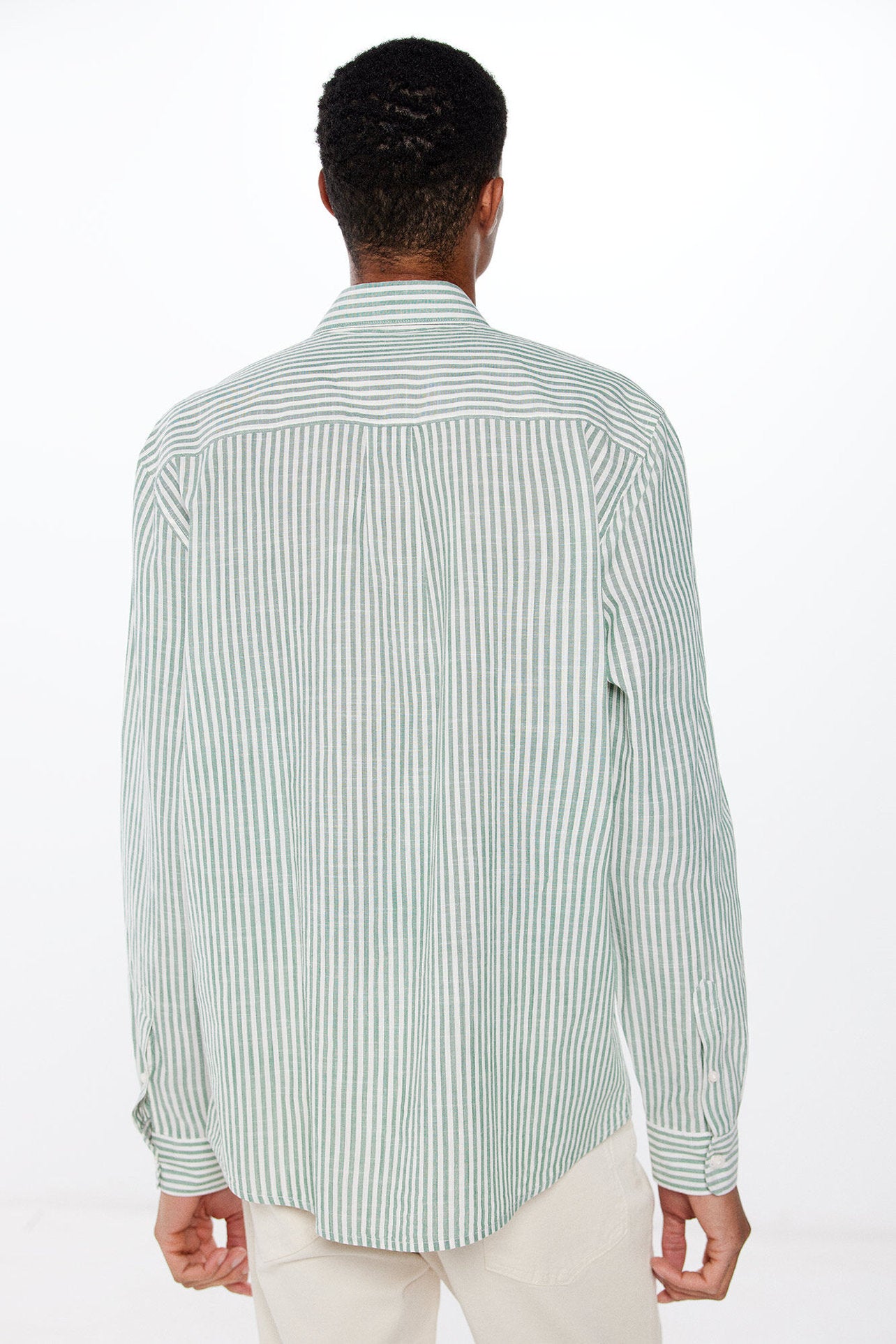 Striped Button Down Shirt With Logo_0947624_27_03