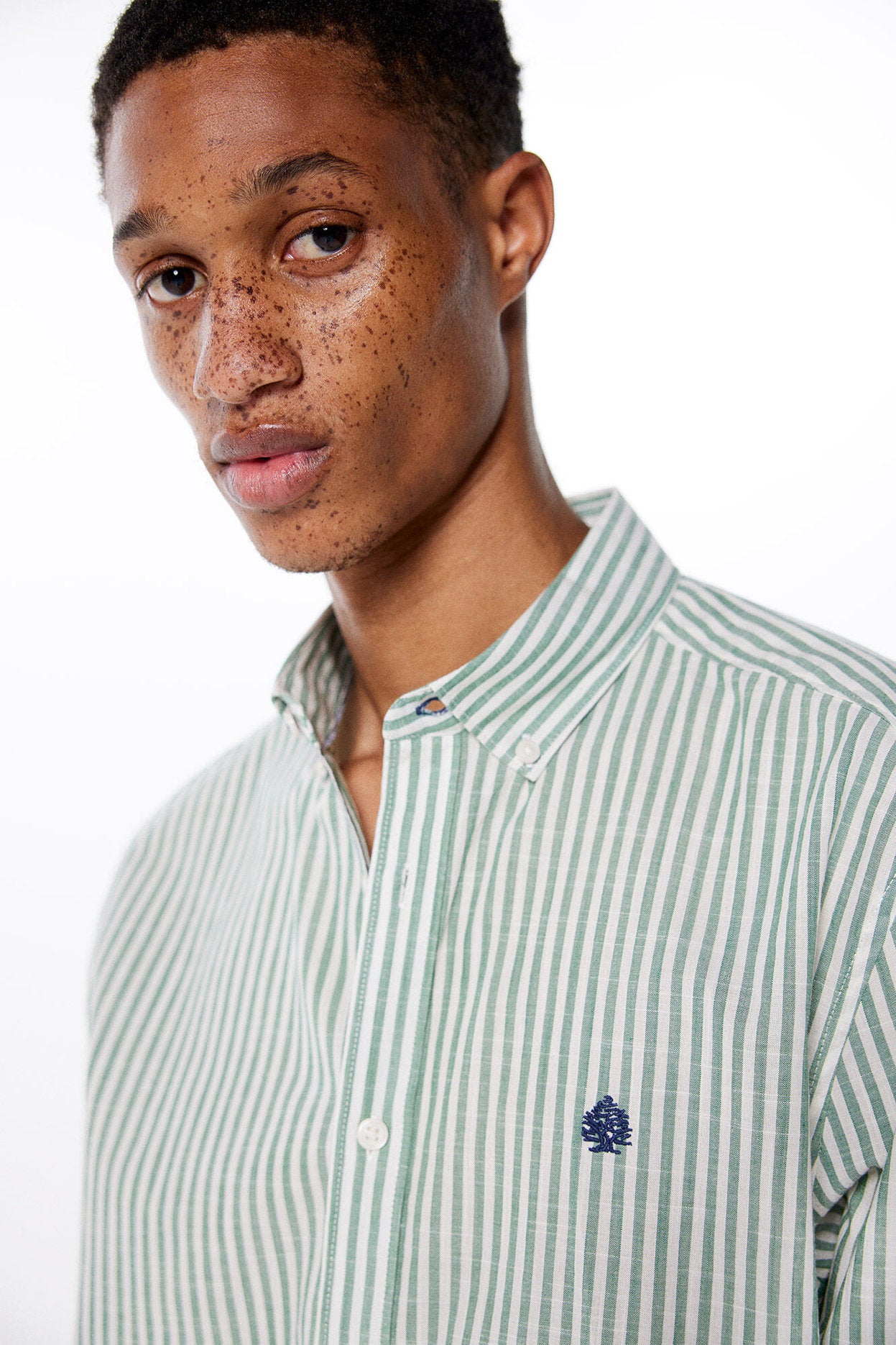 Striped Button Down Shirt With Logo_0947624_27_04