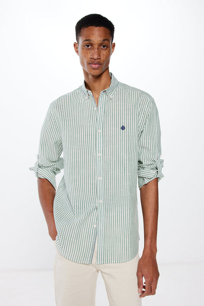 Striped Button Down Shirt With Logo_0947624_27_06
