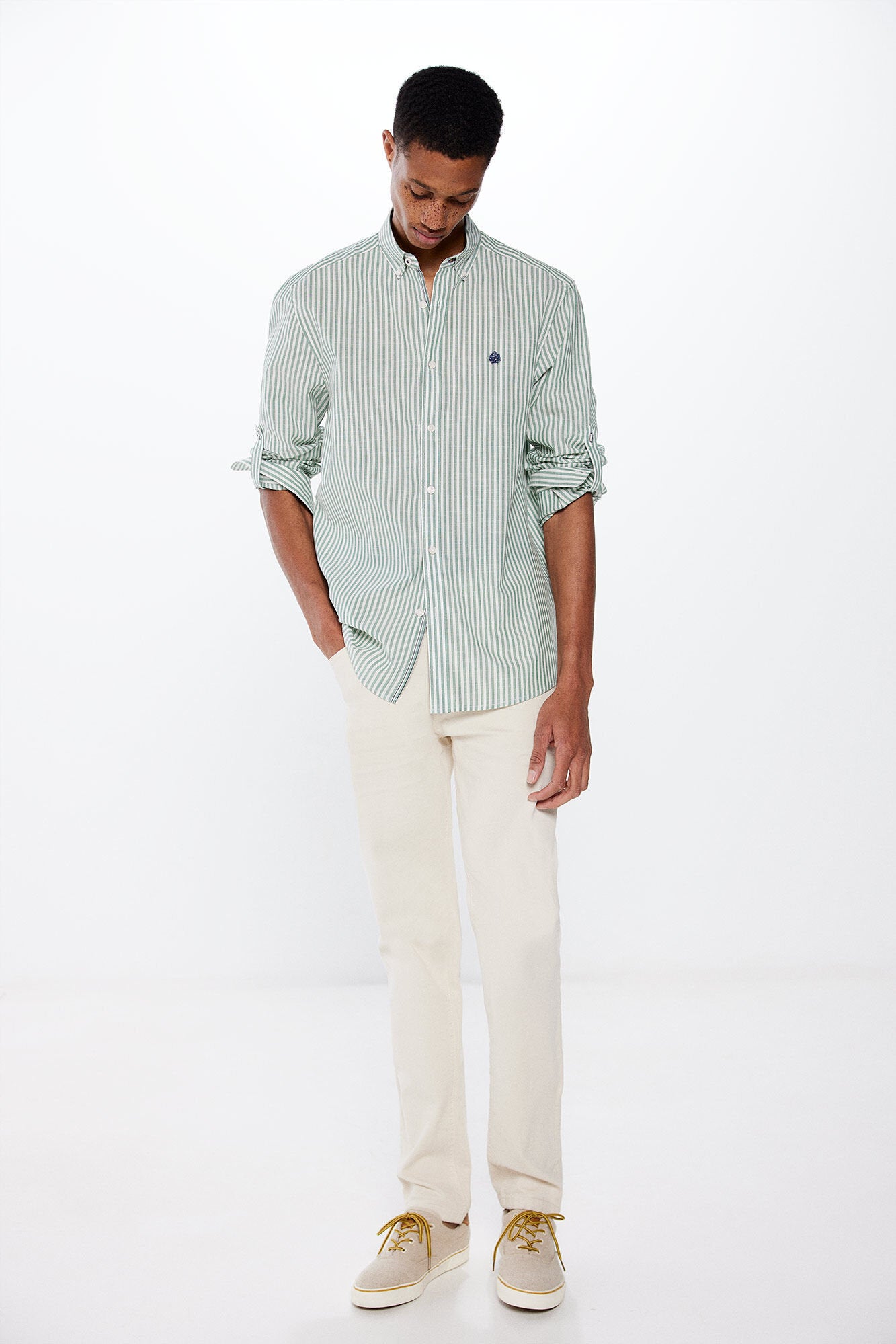 Striped Button Down Shirt With Logo_0947624_27_07