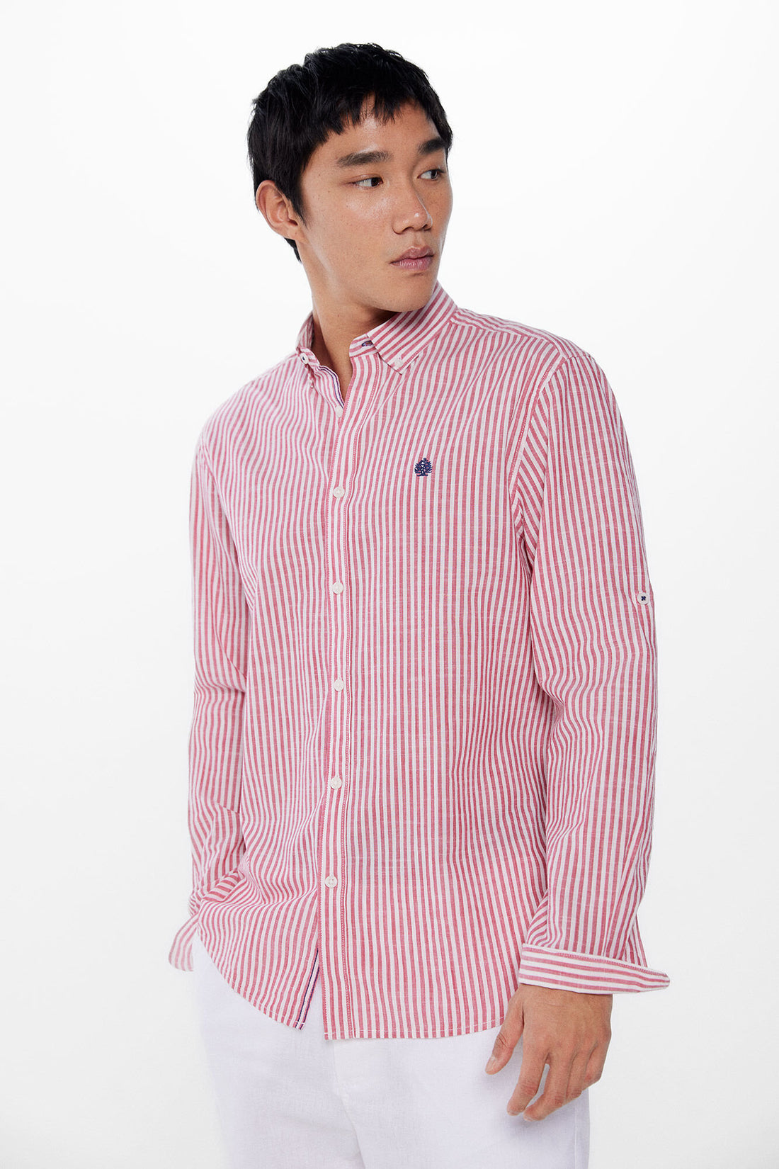 Striped Button Down Shirt With Logo_0947624_61_01