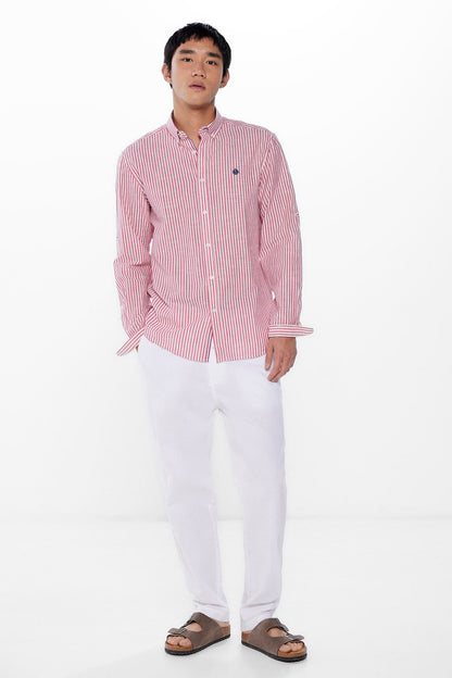 Striped Button Down Shirt With Logo_0947624_61_04