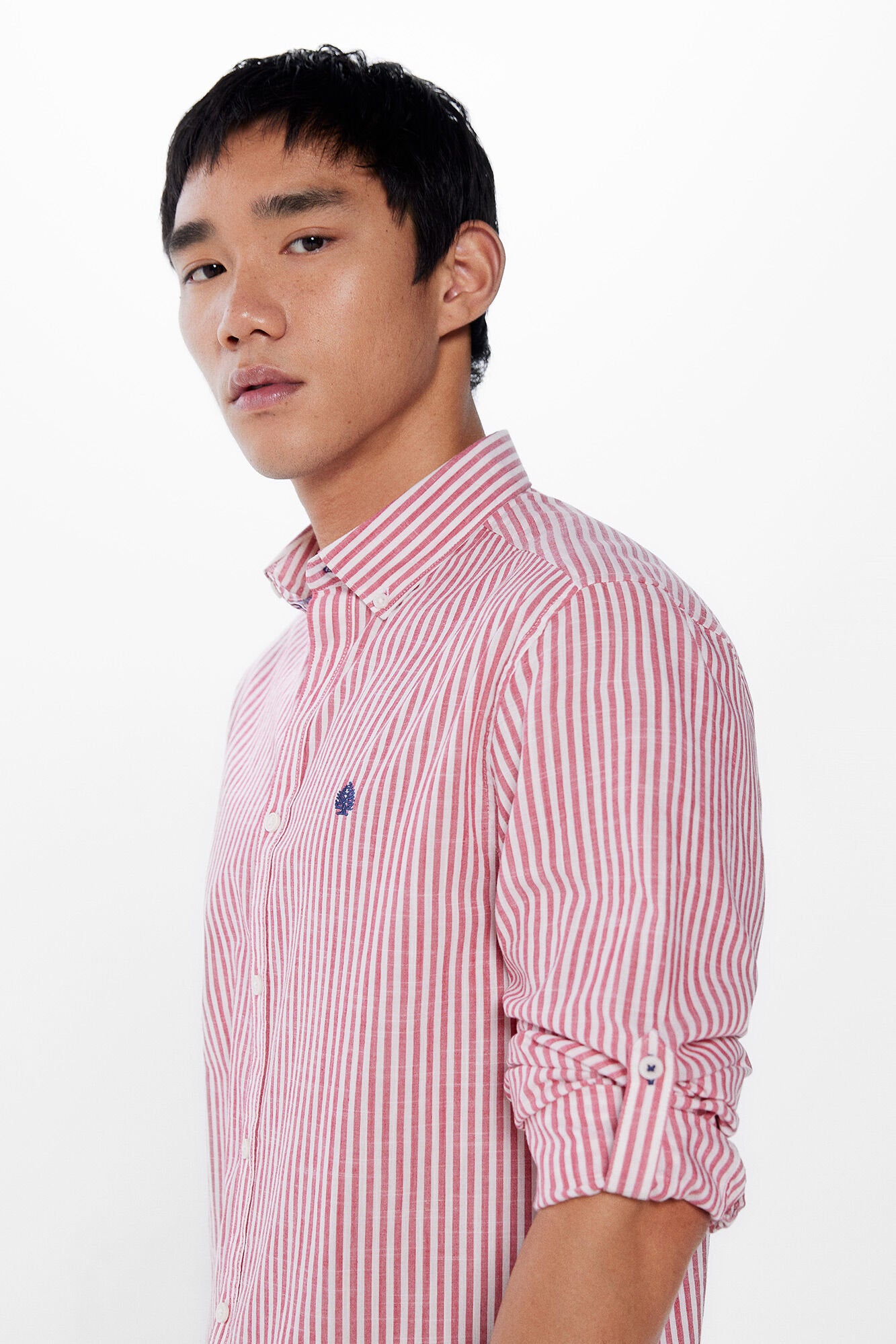 Striped Button Down Shirt With Logo_0947624_61_06
