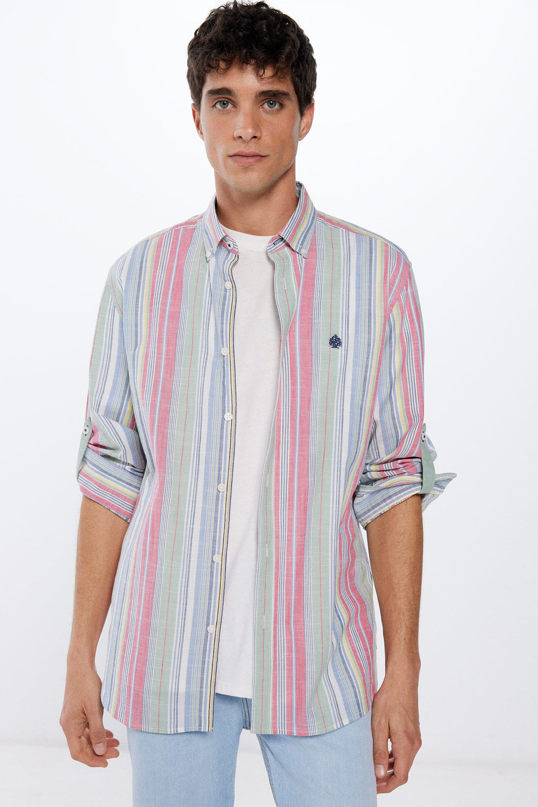 Striped Button Down Shirt With Logo_0947625_29_01