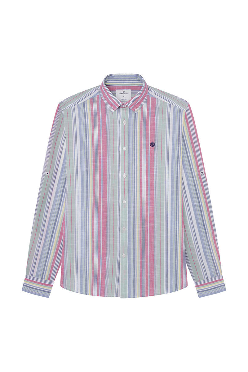 Striped Button Down Shirt With Logo_0947625_29_02