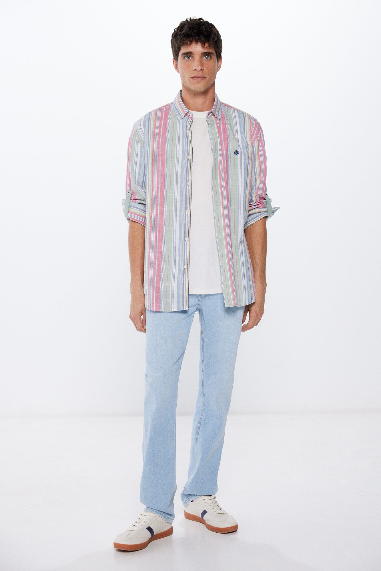 Striped Button Down Shirt With Logo_0947625_29_04