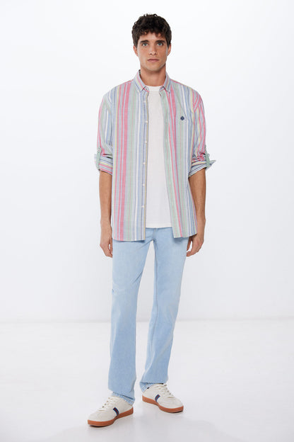 Striped Button Down Shirt With Logo_0947625_29_04