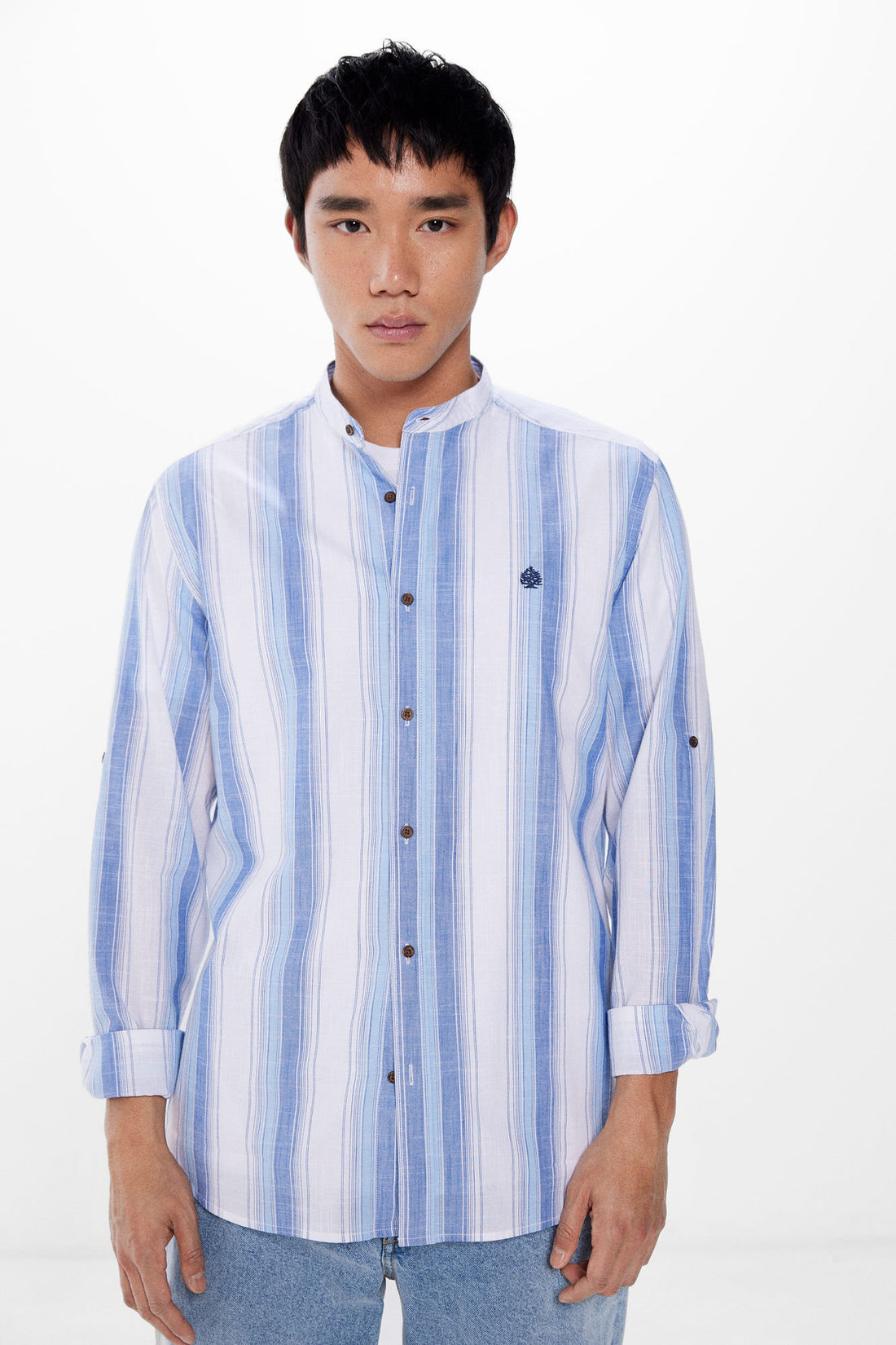 Striped Button Down Shirt With Logo_0947626_18_01