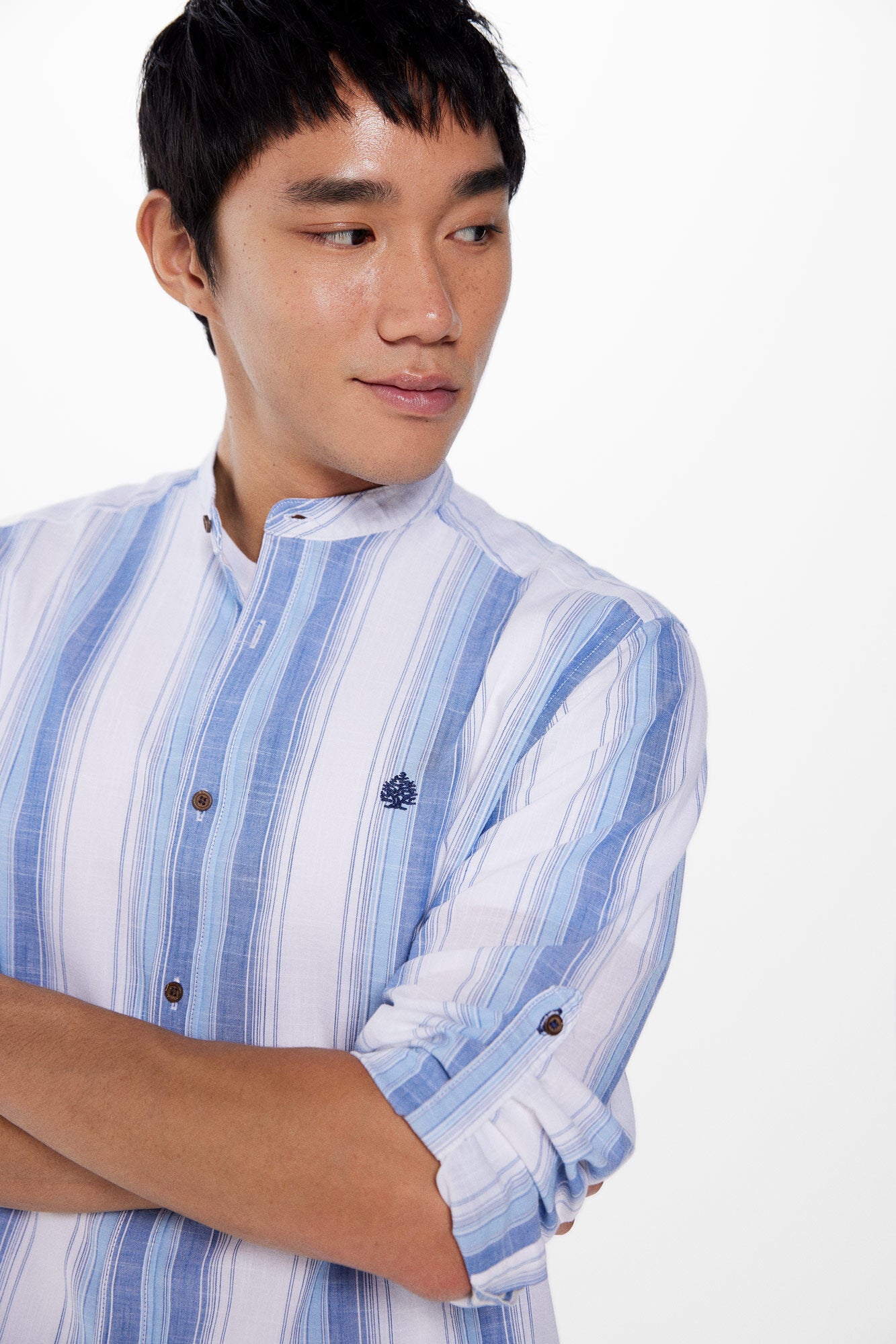 Striped Button Down Shirt With Logo_0947626_18_03