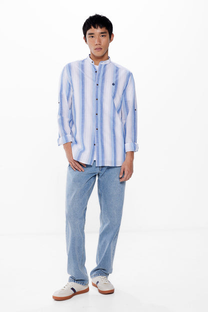 Striped Button Down Shirt With Logo_0947626_18_04