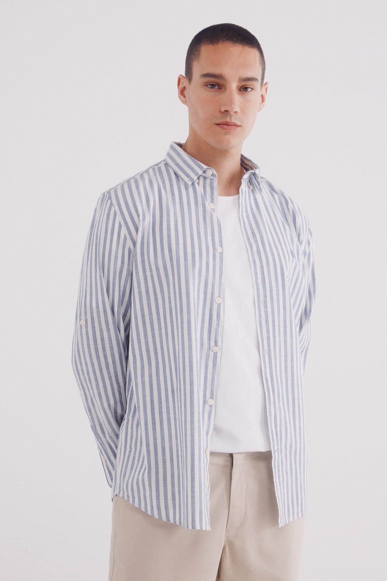 Springfield_Slub Cotton Striped Shirt_0949534_12_01