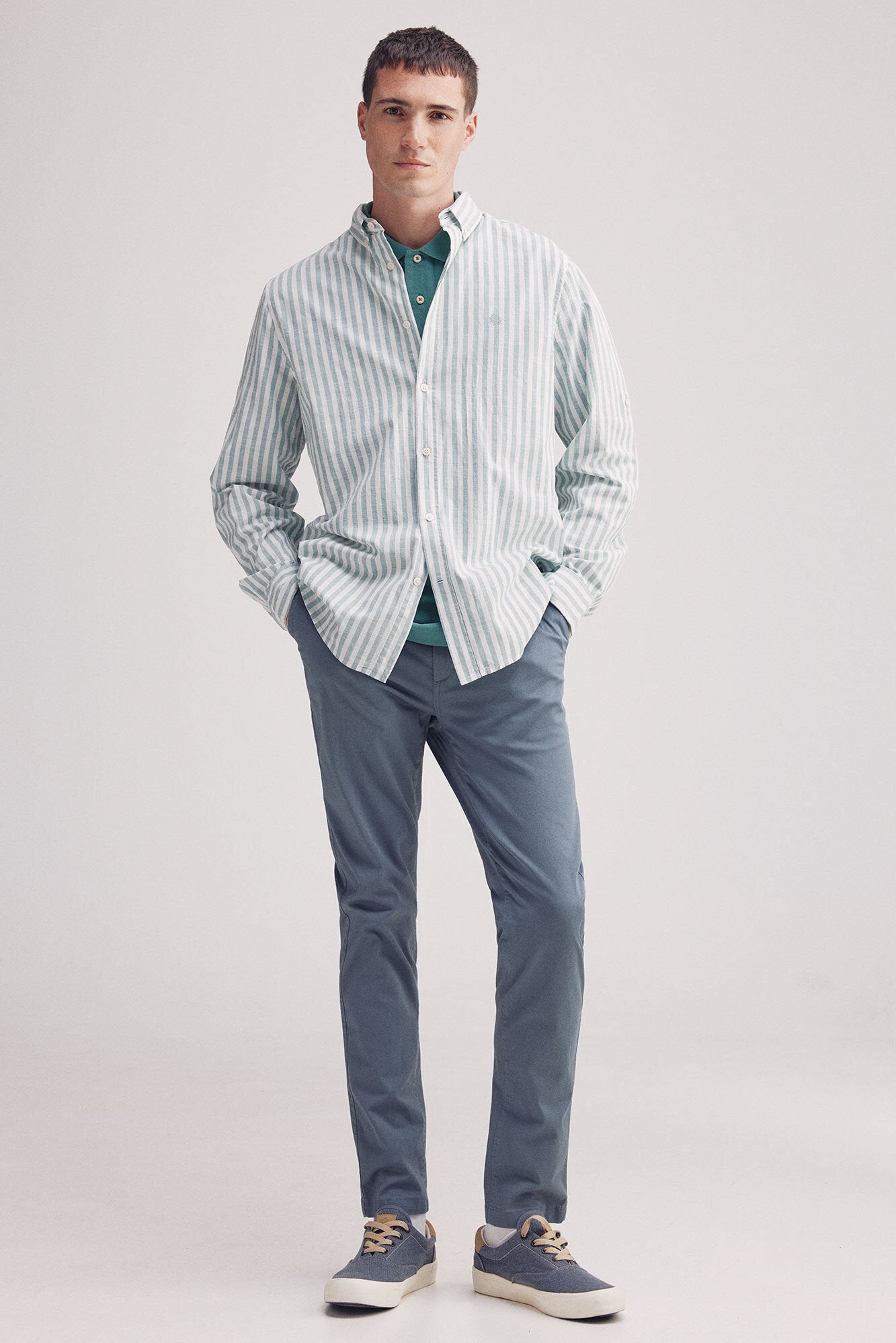 Springfield_Slub Cotton Striped Shirt_0949534_27_02