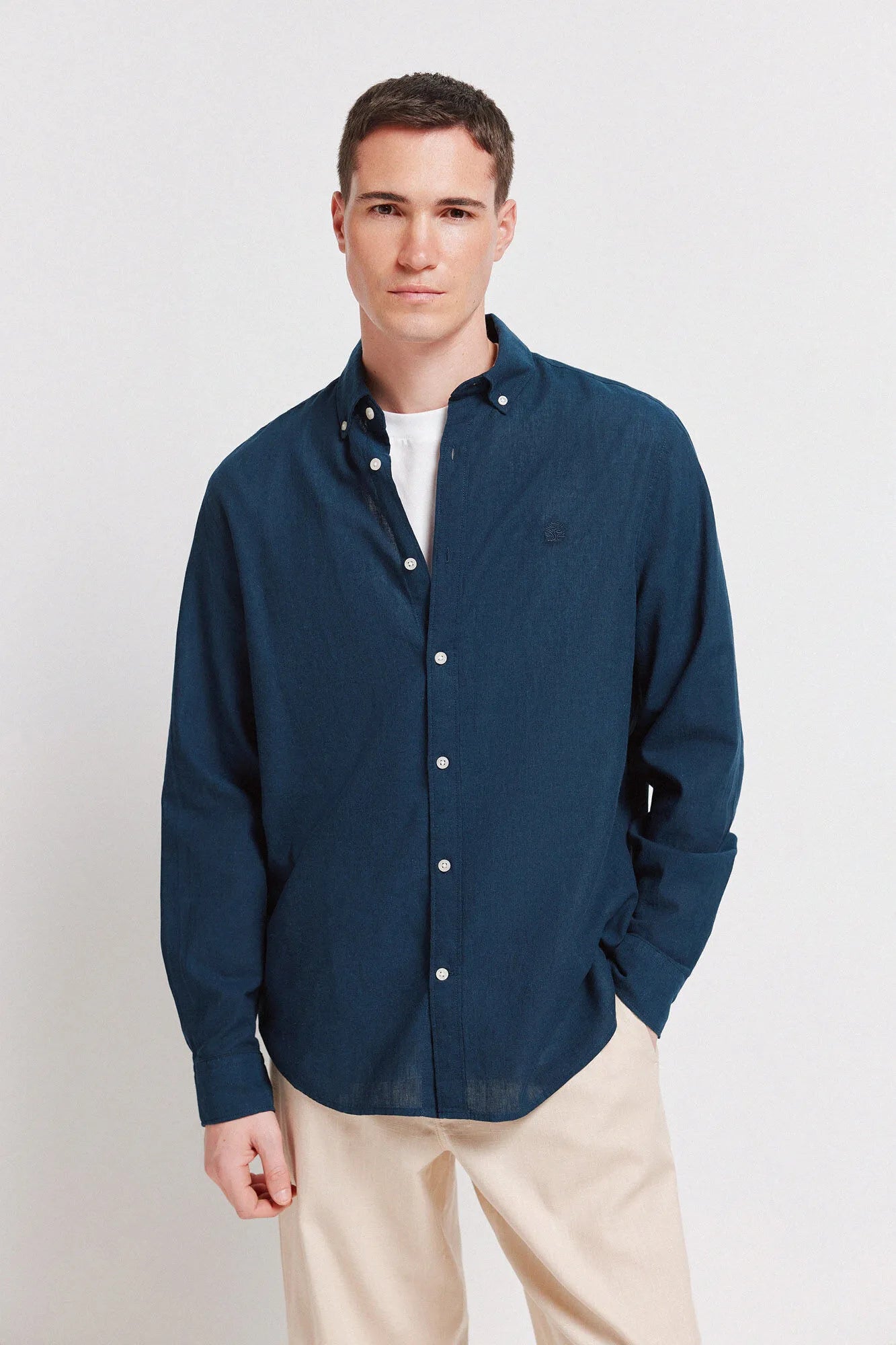 Springfield Blue Men Linen Shirt SKU: 0993387_11 Image 01