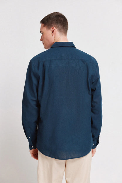 Springfield Blue Men Linen Shirt SKU: 0993387_11 Image 04