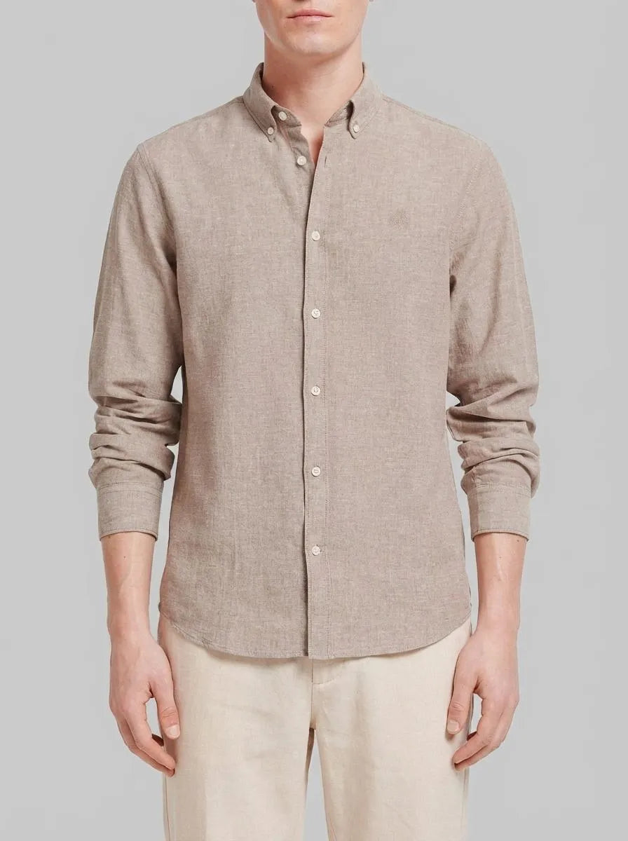 Springfield Beige Men Linen Shirt SKU: 0993387_37 Image 00